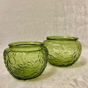 Vintage E O Brody Green Crinkle Glass Vase/Bowl/planter